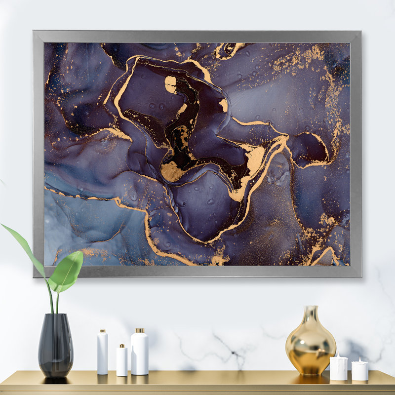 Mauve et or, abstrait fluide de luxe - peinture sur toile, H 30 po x l 40 po x P 1,5 po, Cadre photo argenté