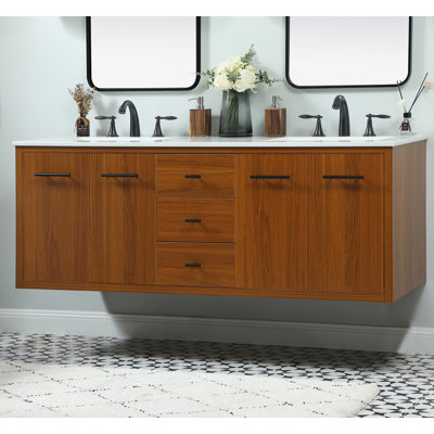 60'' Double Bathroom Vanity with Engineered Marble Top