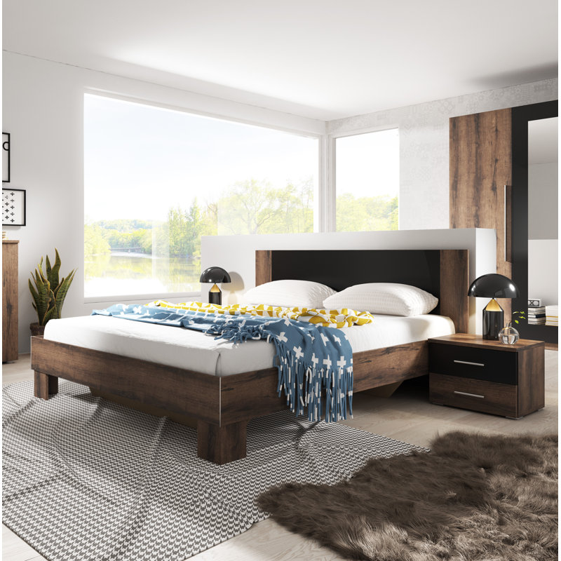 Adlington Piece Bedroom Set, Red Walnut/Black, European Kingsize