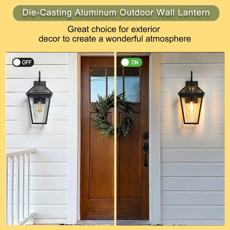 21" 1-pack Outdoor Wall Lantern – Modern Black Metal & Clear Glass Sconce For Porch, Patio, And Garden Lighting (bulb Not Included)