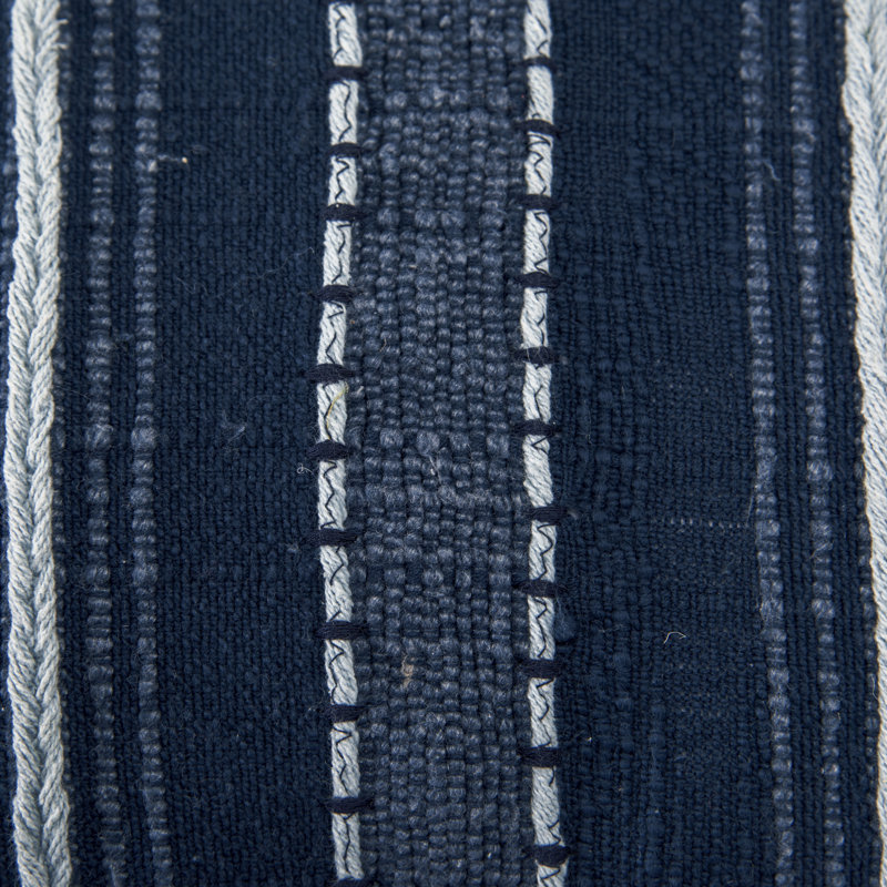 Navy and Light Blue Embroidered Cotton Blend Square Pillow
