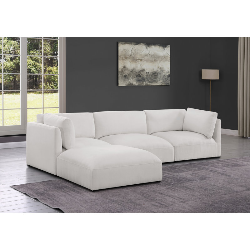 Canapé modulaire réversible de 114 po de large avec repose-pieds Hulin, Tissu crème en polyester