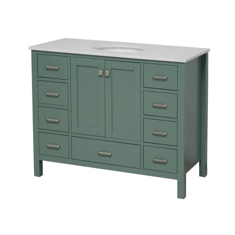 Ensemble de meuble-lavabo simple 48 po Claudett, Vert sauge, Carrara d'ingénierie