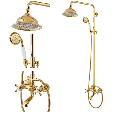 8 Inch Shower Head Dual Double Cross Handles, Adjustable Handheld Spray