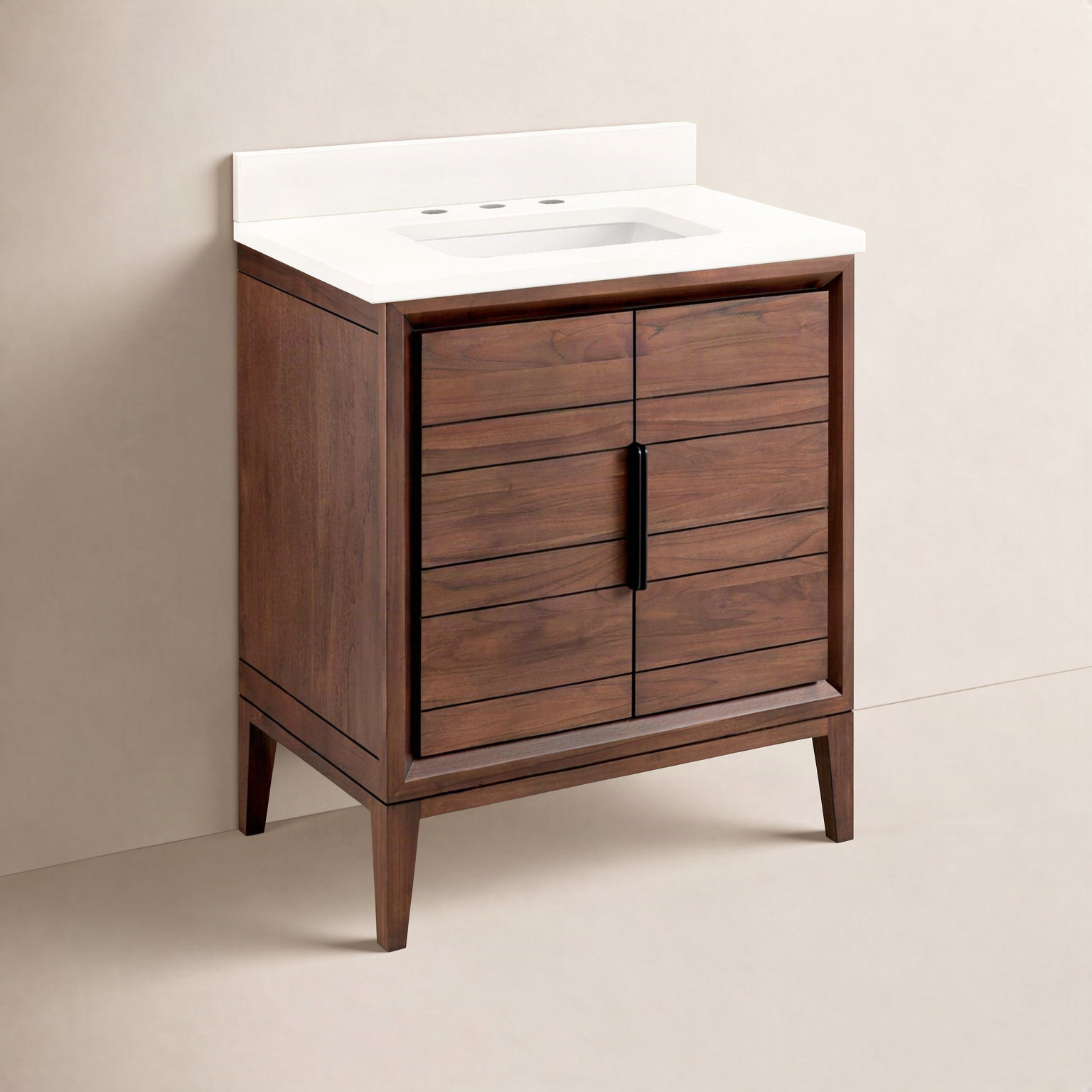 Aliso 30" Carrara Marble Single Bathroom Vanity, Arctic White Quartz, Java, 8" Widespread