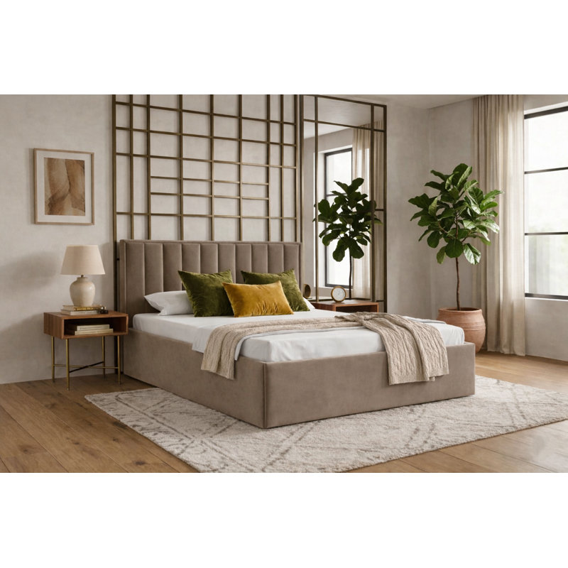 Upholstered Ottoman Storage Bed, European Kingsize (160 x 200 cm), Beige