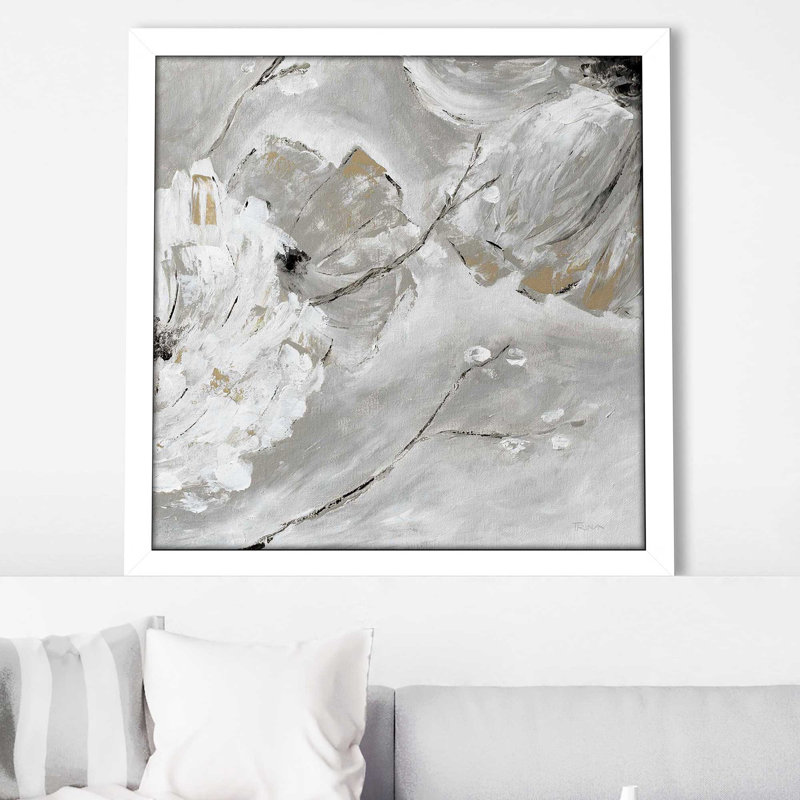«Silver Sun Garden II» par Katrina Craven - Peinture, H 25,5 po x l 25,5 po x P 1 po, Cadre blanc