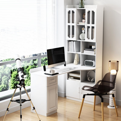 Bureau en L pour chambre à coucher - blanc, 21 pièces, plusieurs moniteurs, rangement pour ordinateur, tablette de bureau à domicile, classeur