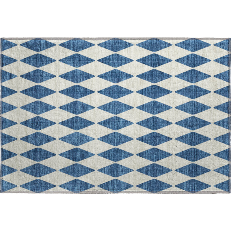 Premium Machine Washable Cerrito AMF578 Navy Rug, Rectangle 1'8" x 2'6"