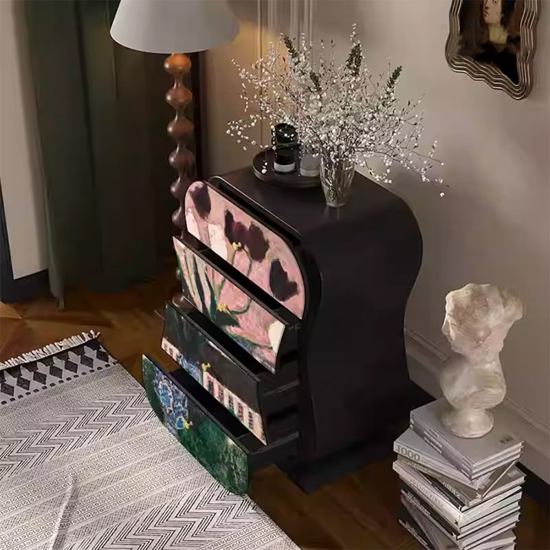 Armoire de rangement en bois de noyer avec quatre tiroirs