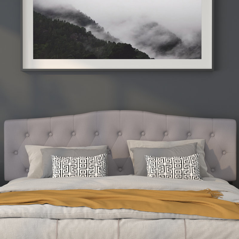 Ciriaca Arched Button Tufted Upholstered Headboard, King, Light Gray