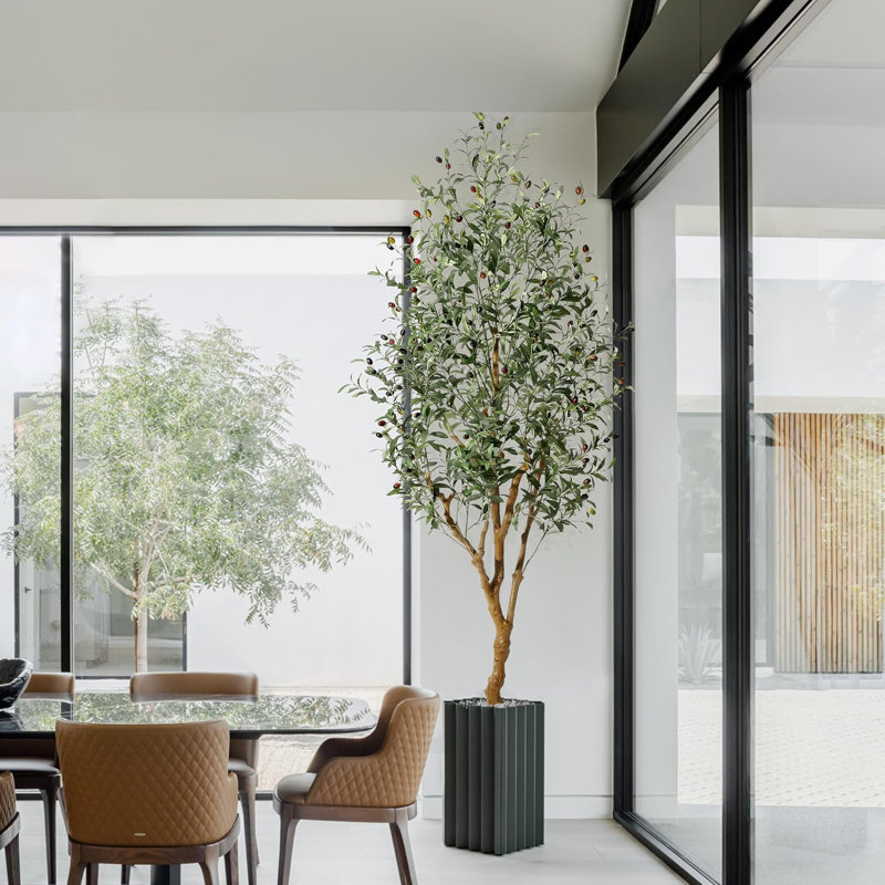 Ensemble de 2 olivier artificiel 7 pi avec pot de fleurs, plante d'intérieur artificielle réaliste pour la décoration de bureau personnel