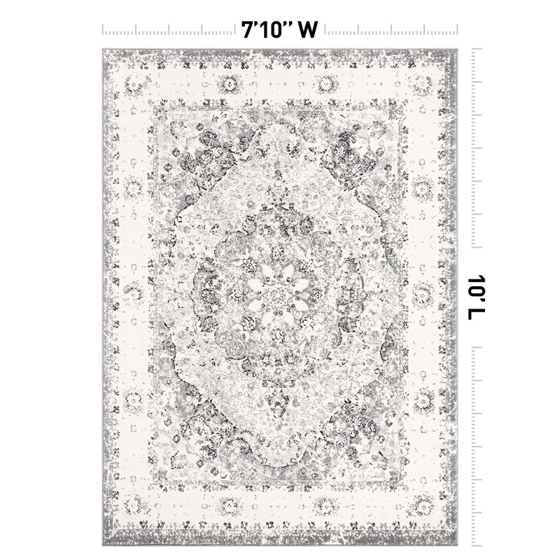 Barlow Performance Oriental Gray/Ivory/Black Indoor Rug, Rectangle 7'10" x 10'