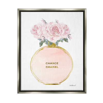 " Pink And Gold Round Perfume Bottle With Roses "