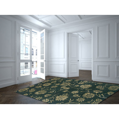 Tapis décoratif bleu marine en laine Touffeté à la main à motif floral 5 pi x 8 pi modbury