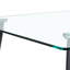 1 table et 6 chaises. Table rectangulaire, plateau de table en verre trempé transparent et pieds de table en métal noir. Jumelé avec 6 chaises à pieds en métal noir. DT-1544 TW-1200