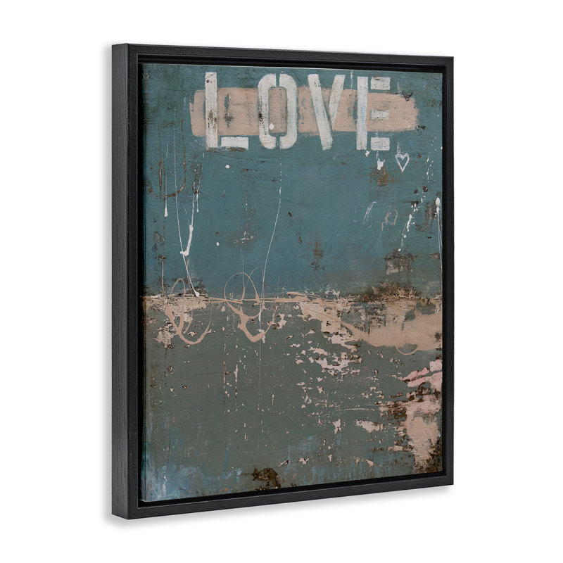 Cadre flottant abstrait Everlast Love Grunge, design par Erin Ashley, Cadre flottant noir de jais, H 21 po x l 17 po
