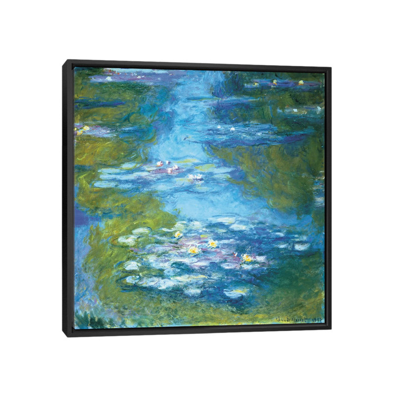 «Nymphéas II» par Claude Monet, impression sur toile, H 18 po x l 18 po x P 1,5 po, Toile avec cadre noir, Pas de tapis