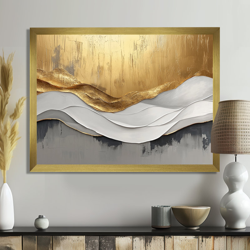Oplis V - Abstract Large Wall Art, H 30 po x l 40 po, Cadre simple, Doré