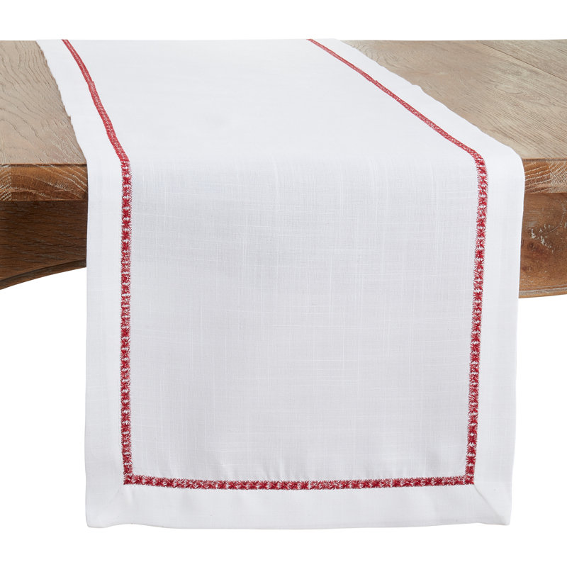 Burgundy Embroidered Border Polyester Table Runner, 16" x 120"