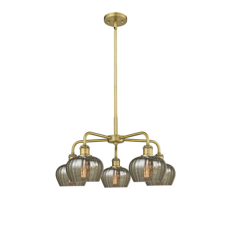 Lustre bol 5 lumières Calnie, Laiton brossé, Mercurisé