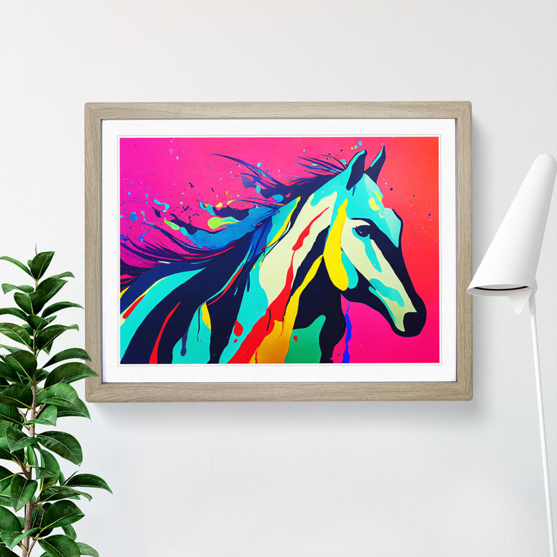 Horse Splash Vol.3 1 Piece Single Picture Frame Painting, 25cm H x 34cm W x 2cm D, Oak