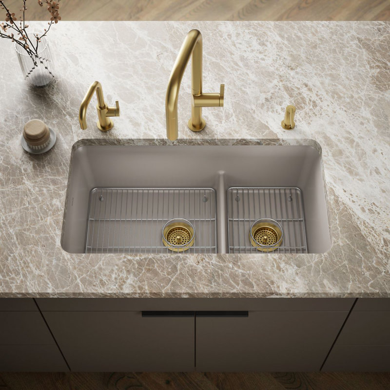 Cairn Smart Divide 33-1/2" Undermount Kitchen Sink, Light Brown