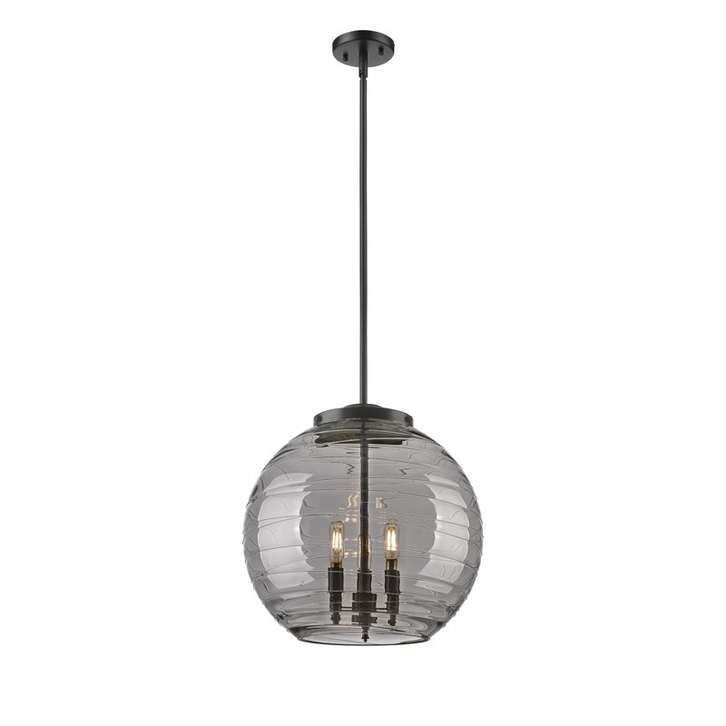 Luminaire suspendu 3 lumières Christly, H 17,13 po x l 15,75 po x P 15,75 po, Noir foncé, Gris fumée clair