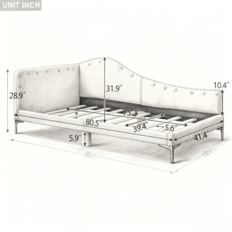 Upholstered Daybed with Headboard and Armrest, Beige, Twin