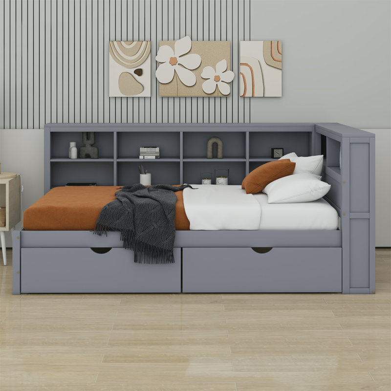 Lit avec rangement Bacil, Double, gris
