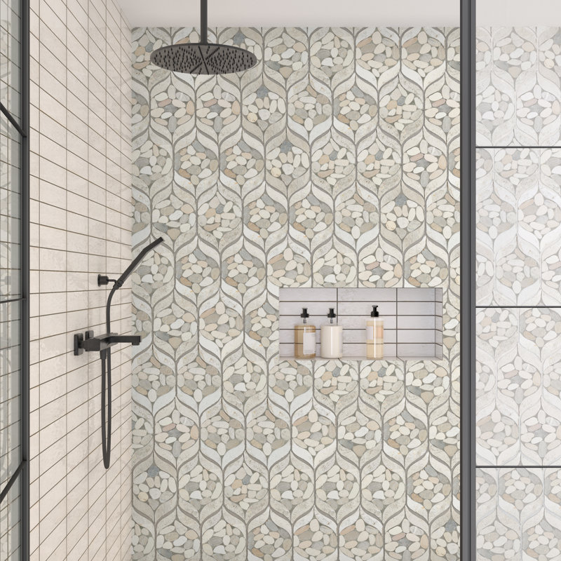 Daltile Pebble Oasis Natural Stone Petal Pebble Mosaic 15" x 11" (11 PC per Carton) (8.47 SQFT per Carton), Seashell