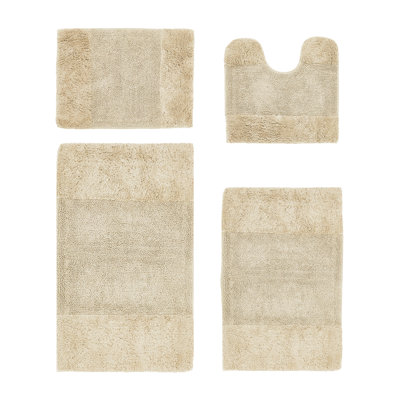 Granada Premium 100% Cotton 4 Piece Bath Rug Sets with Non-Slip Backing, Machine Washable, Luxurious Solid Pattern Super Absorbent & Tufted Weave Bath Mat for Bathroom, Shower, and Tub