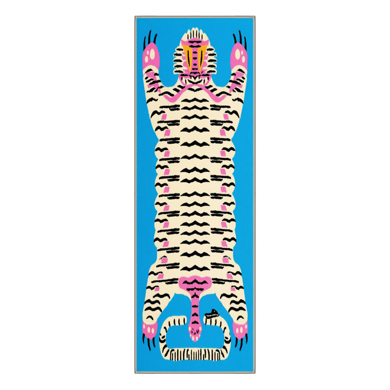 Kai Tiger Animal Print Machine Washable Blue / Pink / Beige Indoor Area Rug with Non-Slip Backing, Runner 2'3" x 6'