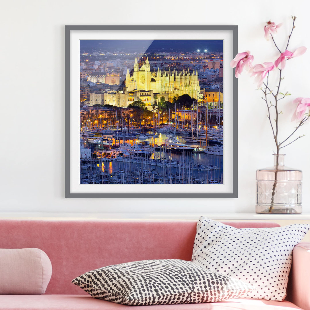 Gerahmtes Papierbild Palma de Mallorca City Skyline und Hafen