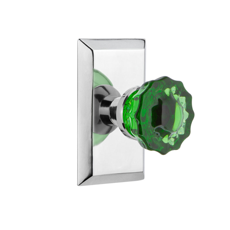 Plaque Studio avec poignée de porte en émeraude en cristal, 2 3/8, Chrome brillant