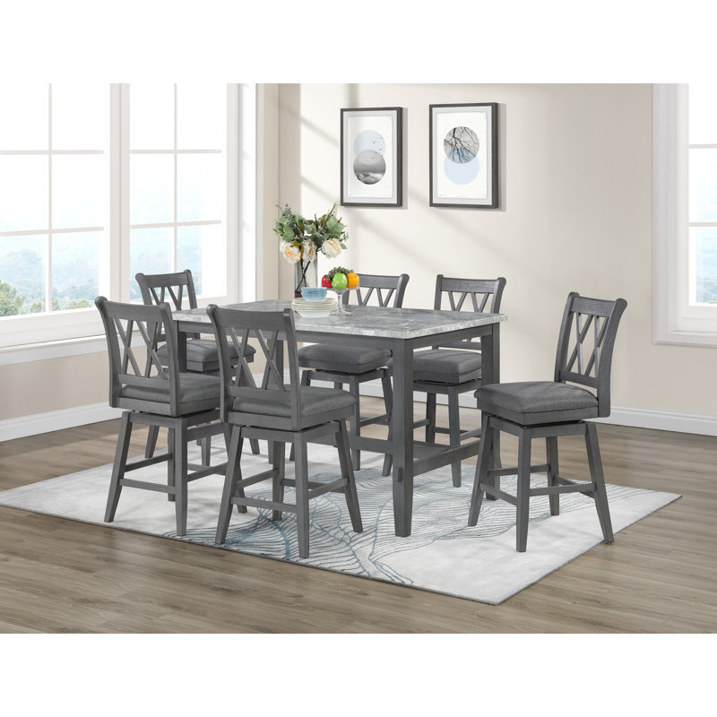 Ensemble de salle à manger rectangulaire L 60 po x l 36 po Ilvis Ireona, 7 pièces : table, 6 chaises