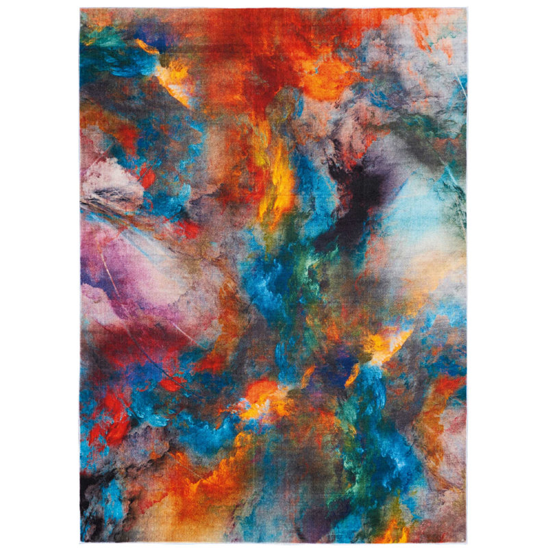 Edite Orange/Blue/Purple Area Rug, Rectangle 5'3" x 7'3"