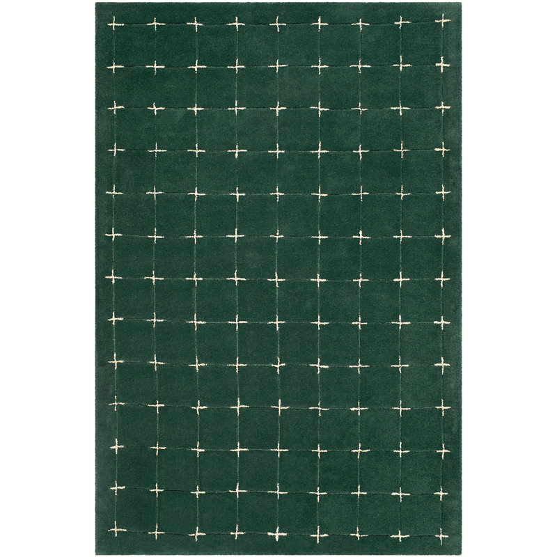 Moroccan Wool Hand Tufted Area Rug, Rectangle 152 x 229 cm, Dark Green/Light Beige