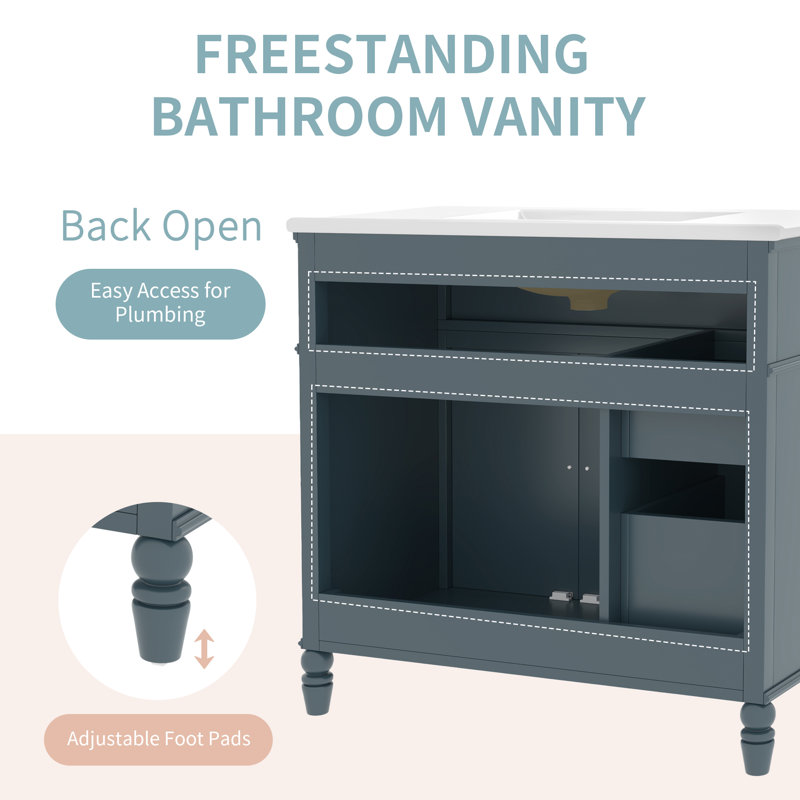 Meuble-lavabo noir avec tiroirs 36 po, Bleu