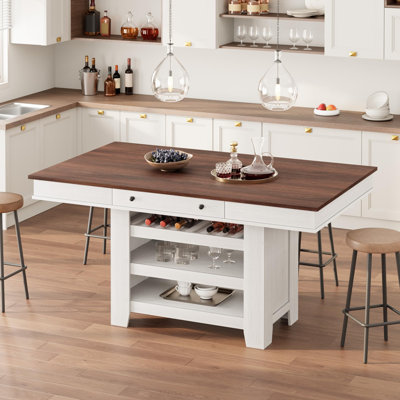 60" Counter Height Dining Table, Farmhouse Rectangular Bar Height Kitchen Island by Winston Porter