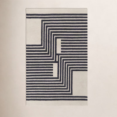 Raku Ivory Black Hand-Woven Abstract Rug