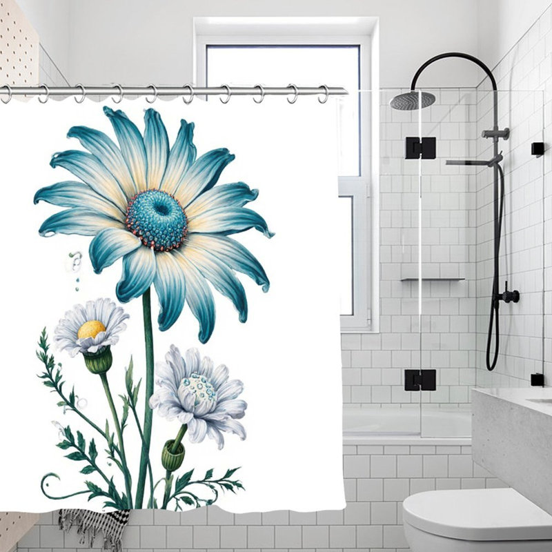 Blue Daisy Floral Shower Curtains, 71 X 71