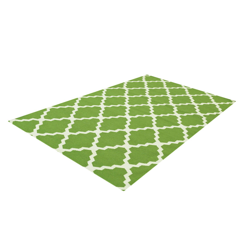 Grossman Geometric Wool Hand Woven Area Rug, Rectangle 120 x 180cm, Green