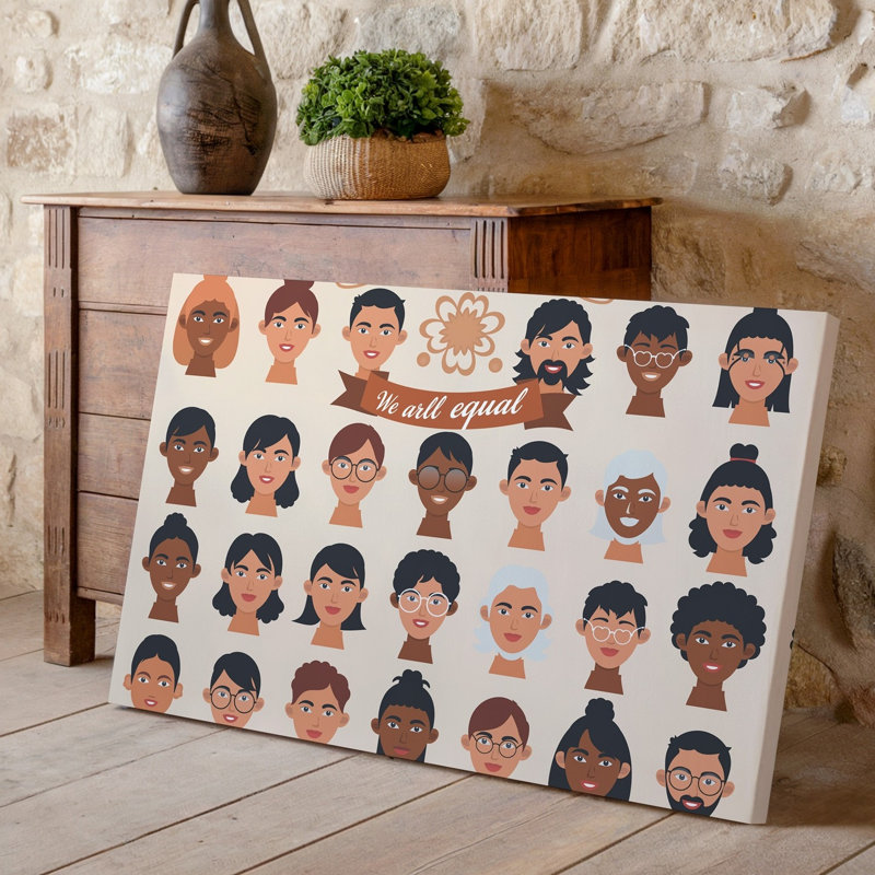 La toile crée une illustration vibrante et inclusive mettant en vedette un groupe d'art mural composé de visages stylisés représentant divers art mural sur toile