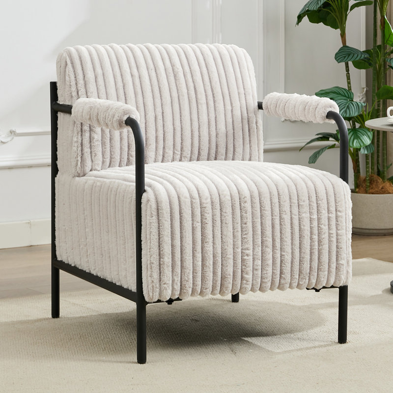 Stolle Modern Corduroy Upholstered Armchair with Metal Frame, Light Brown Microfiber
