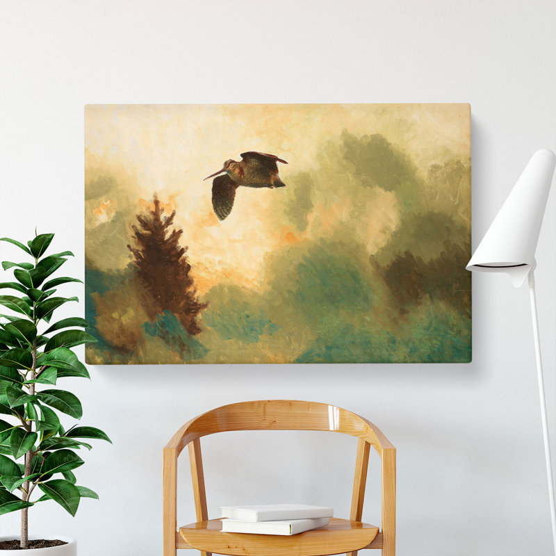 Snipe Bird by Bruno Liljefors - Wrapped Canvas Painting, 50cm H x 76cm W x 3cm D
