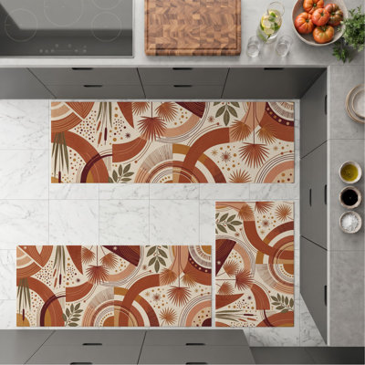 Abstract Botanical Non-Slip Washable Kitchen Mats