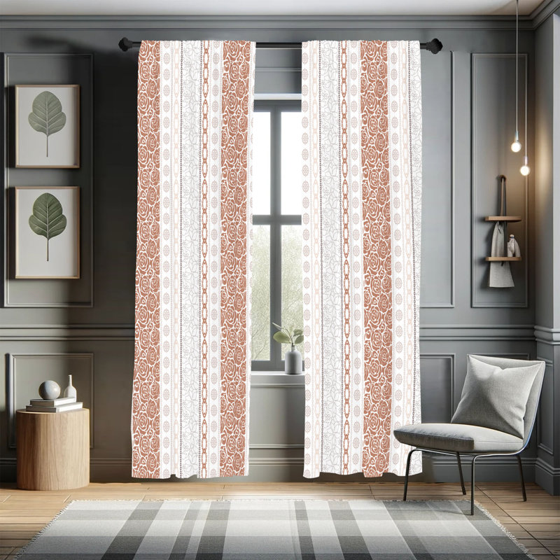Dakota Fields Rose Curtains, Art Classical Victorian Motifs, 28" W x 95" L, Pale Chocolate