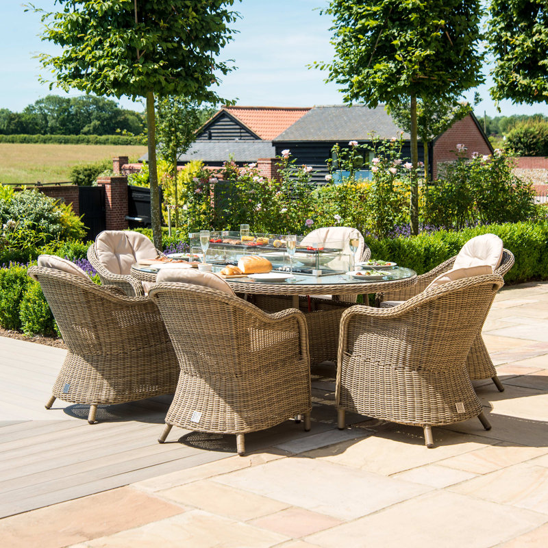 Balch 6 Seat Oval Rattan Fire Pit Dining Set