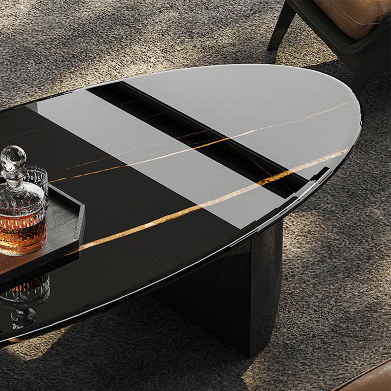 Light luxury oval marble coffee table, 15.7" H x 55.1" L x 31.5" W